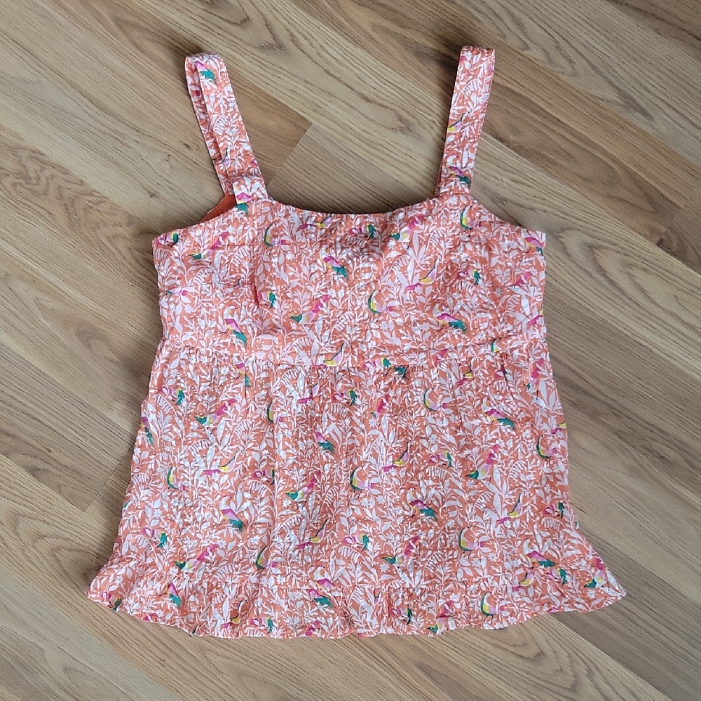LOFT Tropical Bird Floral Cotton Peplum Cami - Size 4